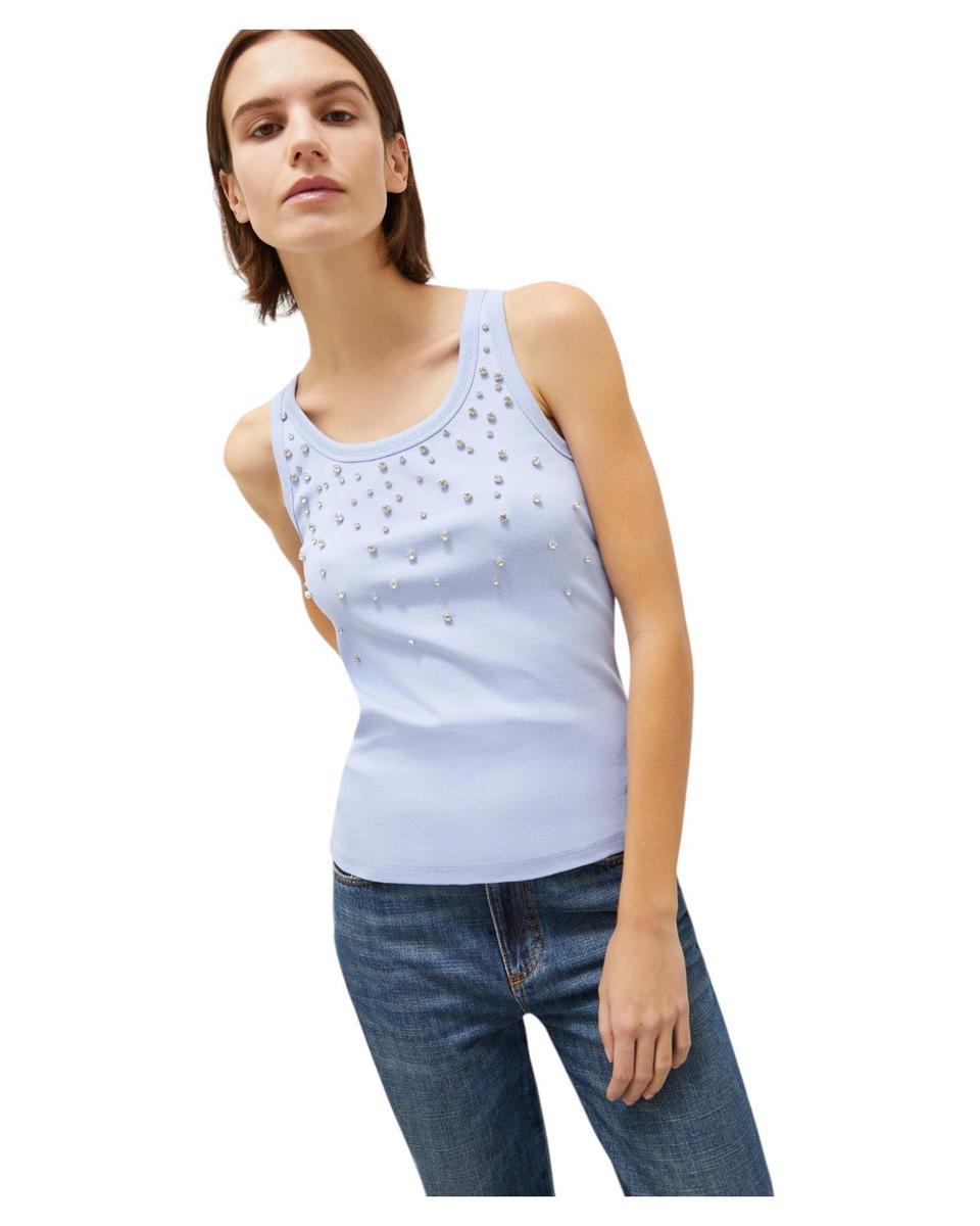 Canotta in Cotone Stretch con Cristalli Cabochon-Marella-Top-Vittorio Citro Boutique
