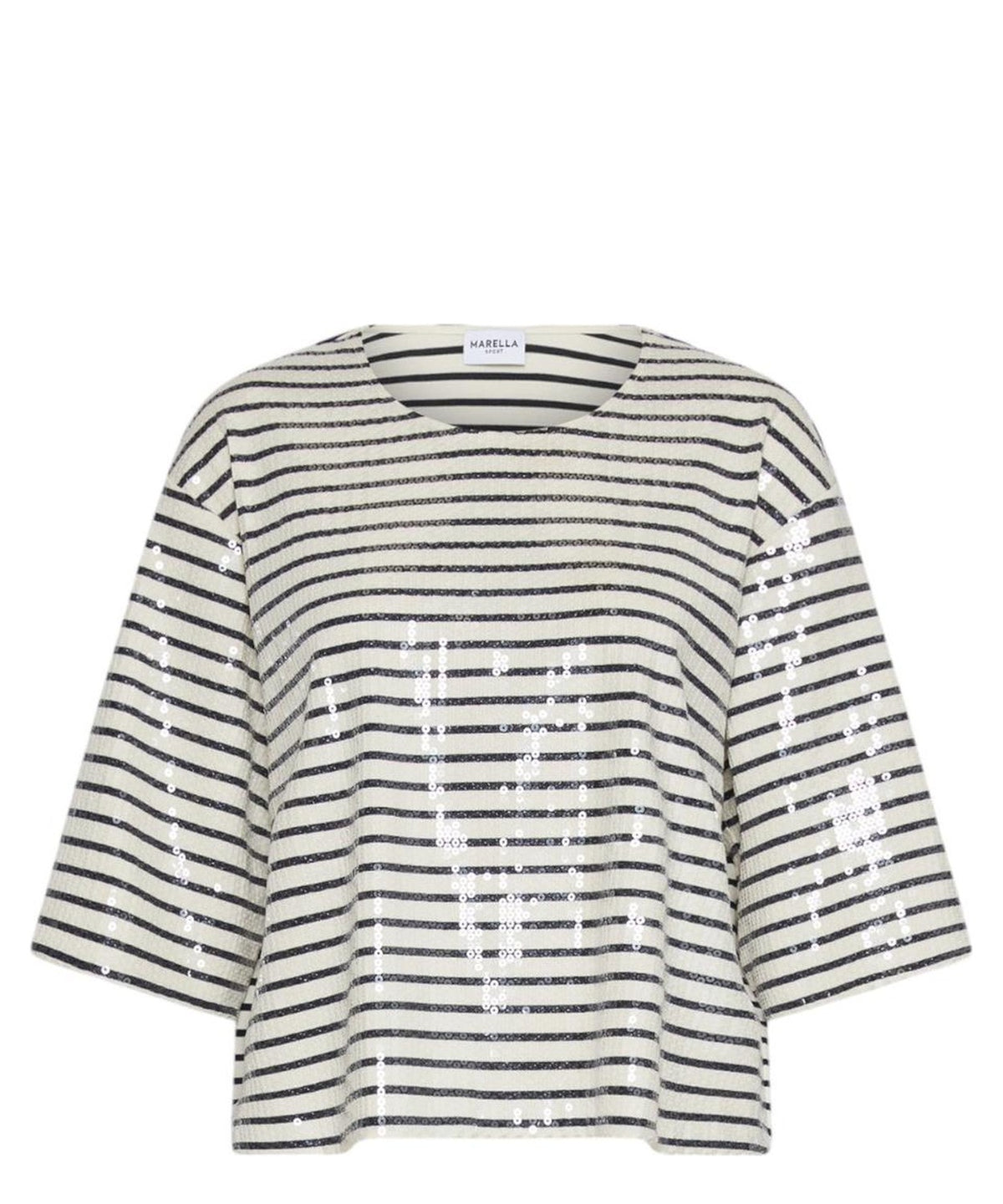 T-shirt Boxy in Cotone con Paillettes e Maniche a Tre Quarti-Marella-T-shirt-Vittorio Citro Boutique