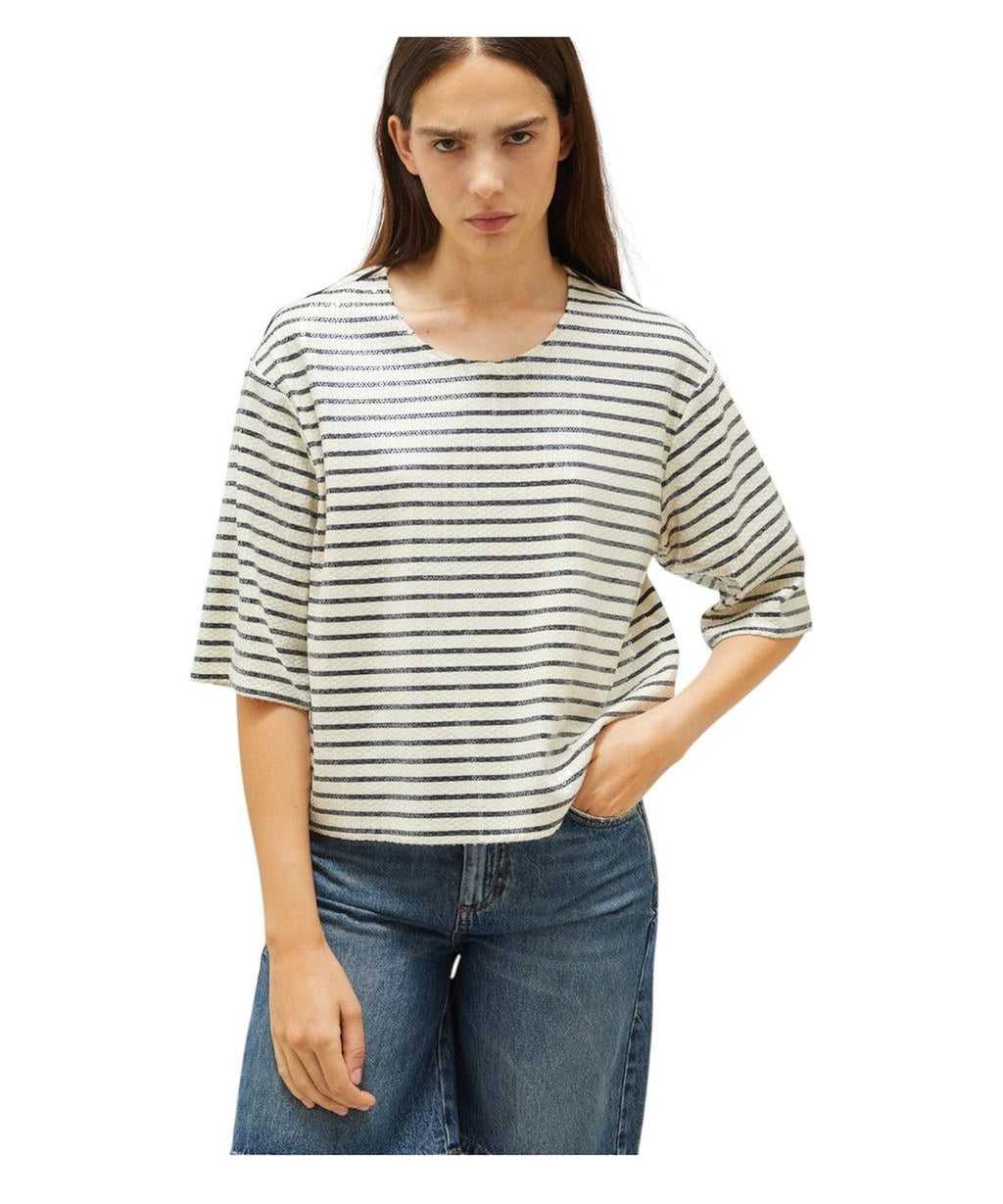 T-shirt Boxy in Cotone con Paillettes e Maniche a Tre Quarti-Marella-T-shirt-Vittorio Citro Boutique