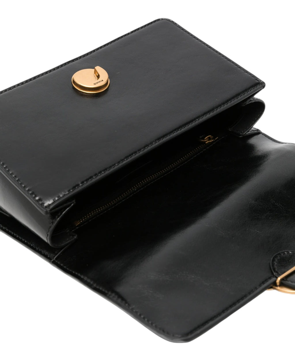 Pinko Mini Love Bag One Light od sjajne kože s dvostrukim remenom