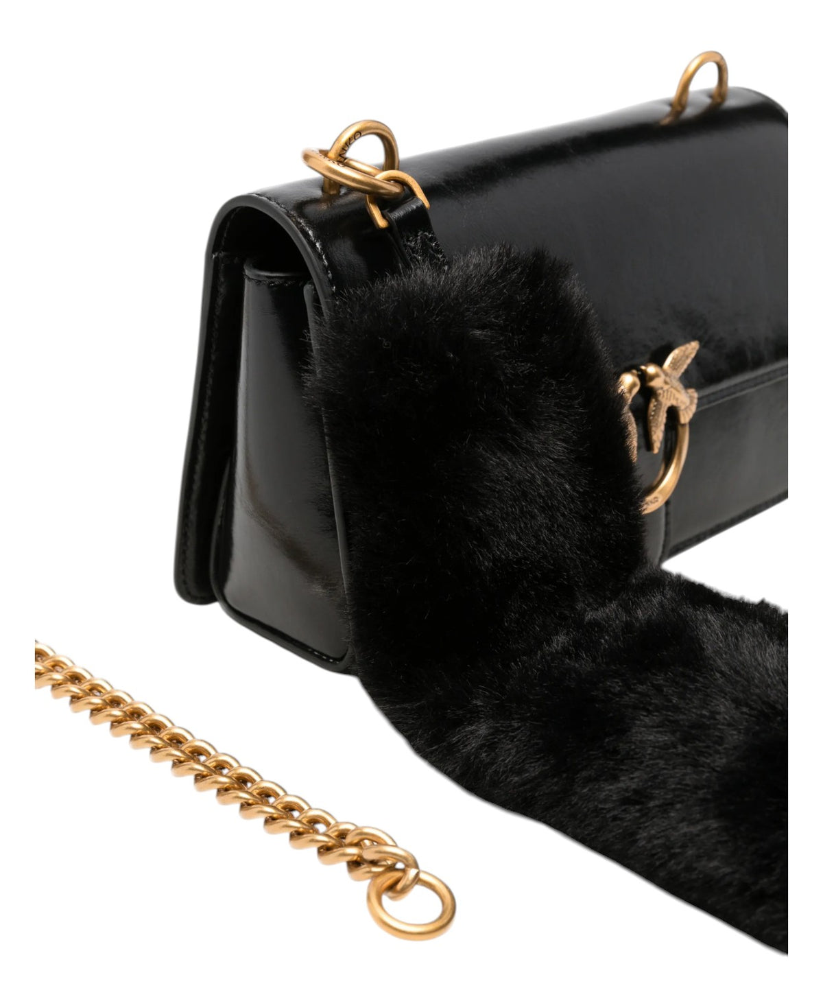 Pinko Mini Love Bag One Light od sjajne kože s dvostrukim remenom
