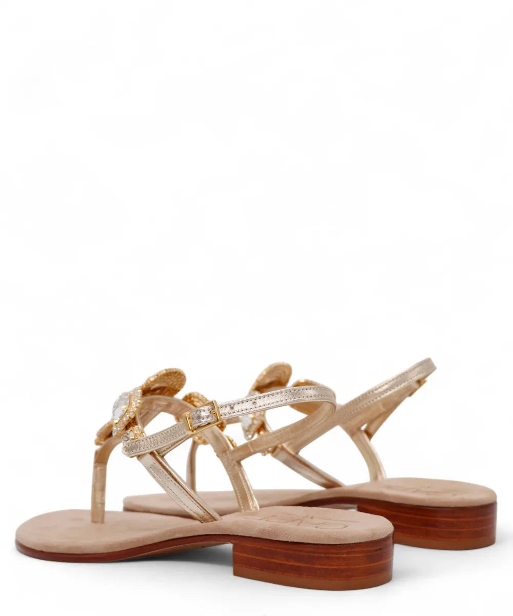 Sandalo Infradito Capri Gioiello in Pelle Oro con Maxi Pietre Luminose-Capri Vittorio Citro-Sandali-Vittorio Citro Boutique