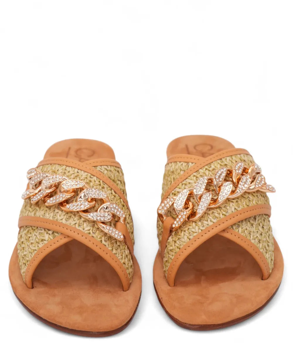 Ciabattina Capri in Pelle e Raffia con Fascia Incrociata e Strass-Capri Vittorio Citro-Ciabatte-Vittorio Citro Boutique