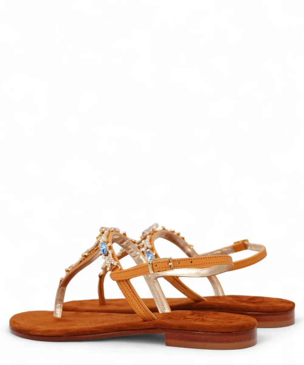Sandalo Infradito Capri a Fascia “T” con Gioielli Multicolor-Capri Vittorio Citro-Sandali-Vittorio Citro Boutique