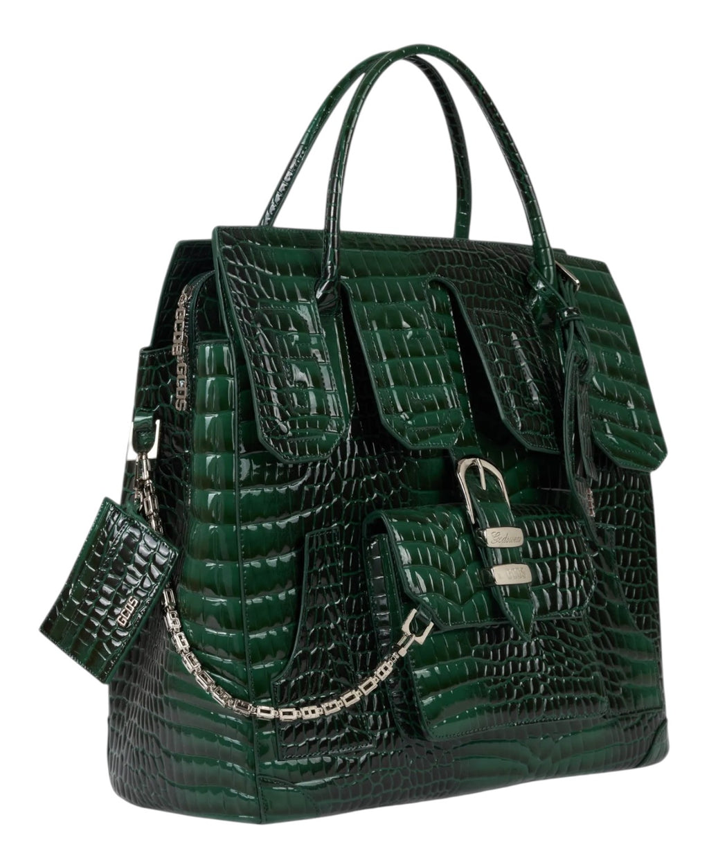 GCDS Big Man Bag Verde Effetto Cocco con Logo Patch
