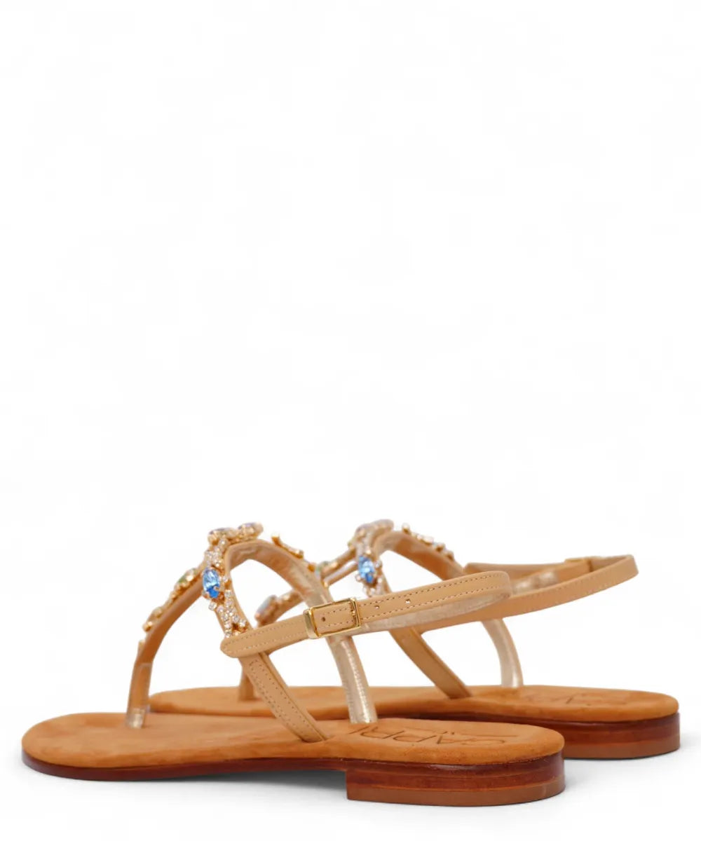 Sandalo Infradito Capri a Fascia “T” con Gioielli Multicolor-Capri Vittorio Citro-Sandali-Vittorio Citro Boutique
