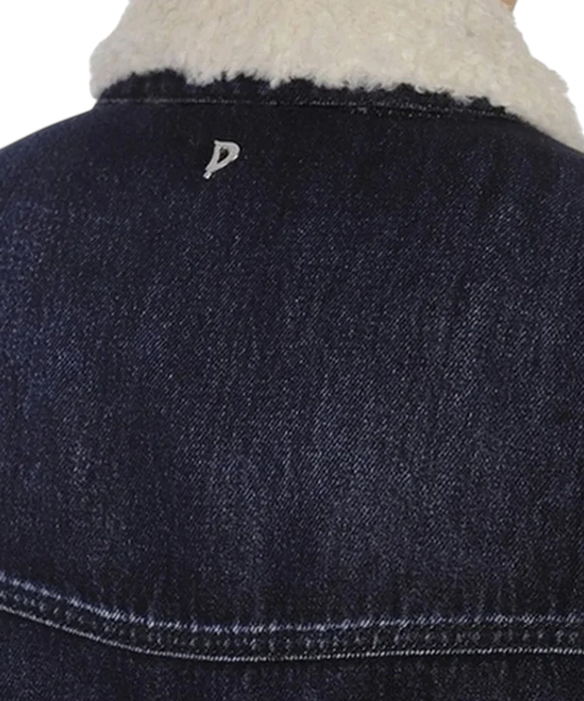 Dondup-jakke i rigid denim med øko-fåreskind