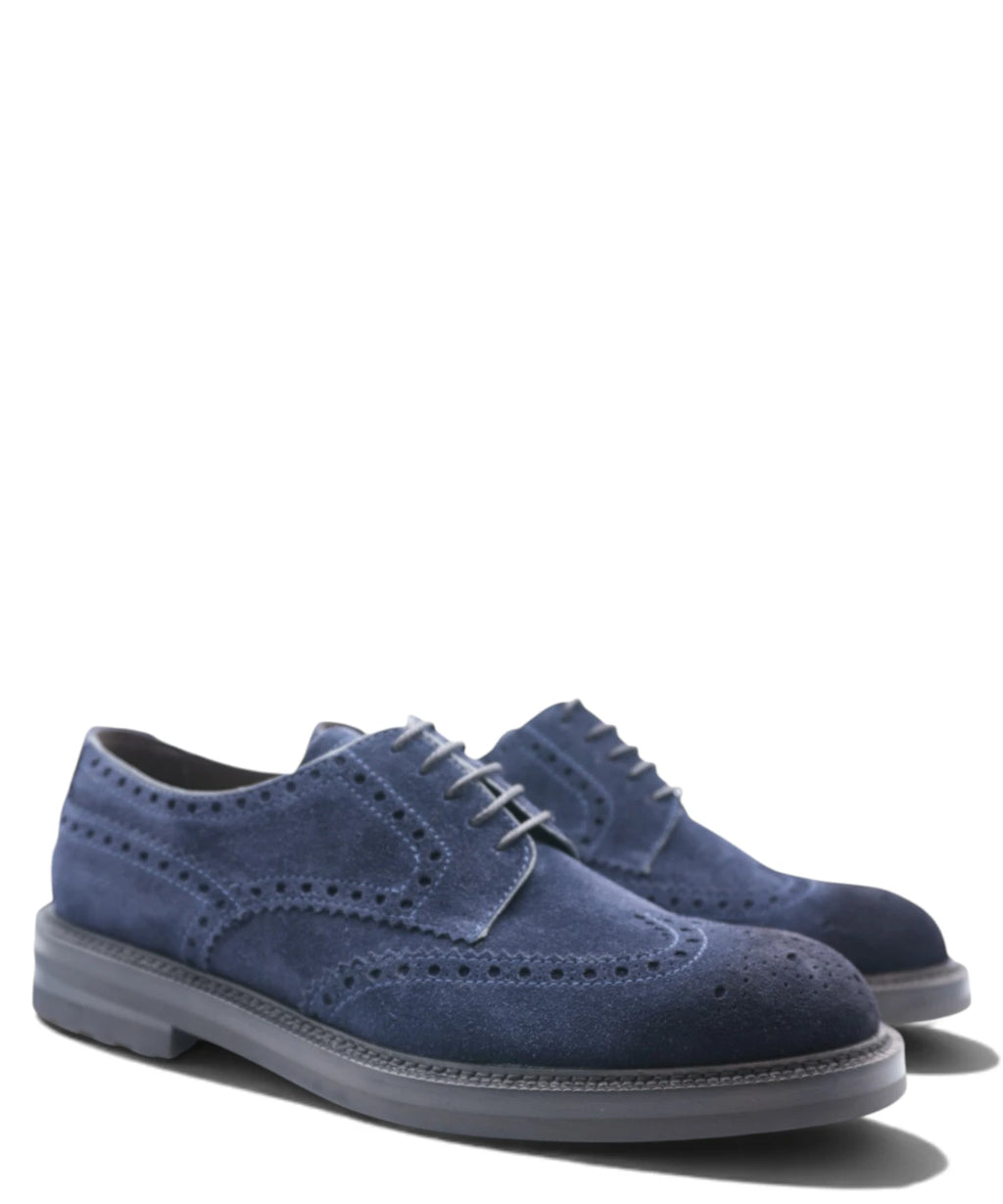Stringata Brogue Uomo in Camoscio Baltic Blue
