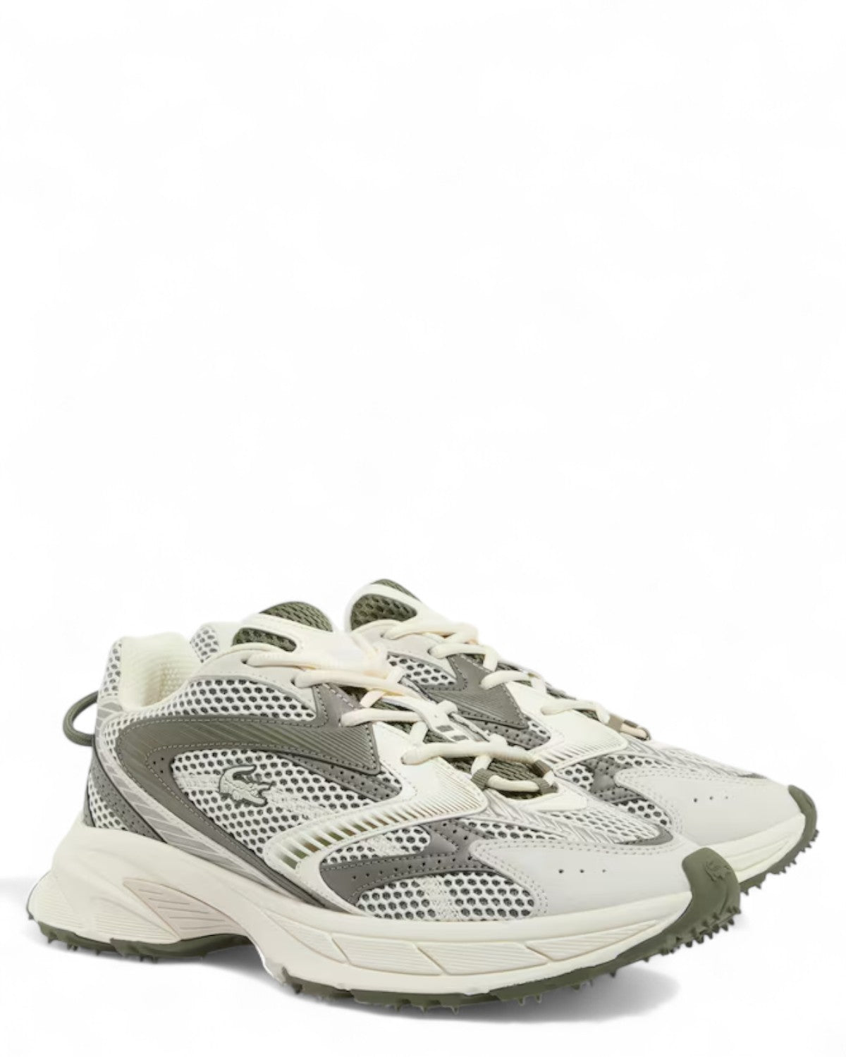 Sneakers uomo Lacoste L003 Neo Shot in mesh e nabuk con suola oversize, design sportivo e colori neutri.