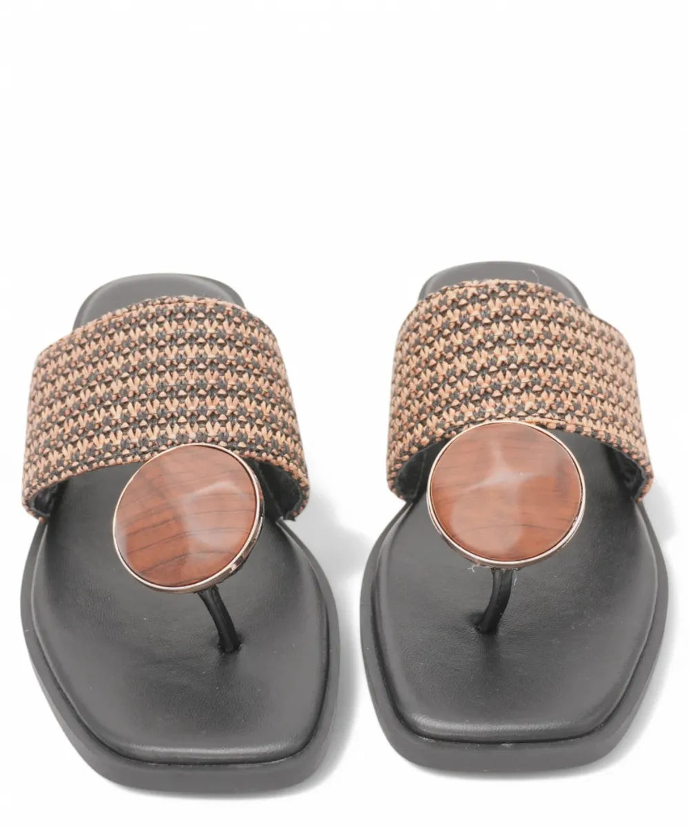 Sandali Infradito Bassi in Pelle con Applicazione Rotonda Effetto Legno-NOA HARMON-Sandali-Vittorio Citro Boutique