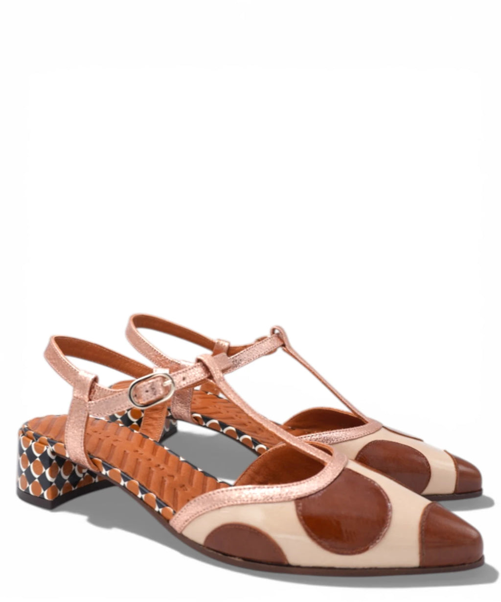Dames Sandalen Beige en Bruin met Lage Hak
