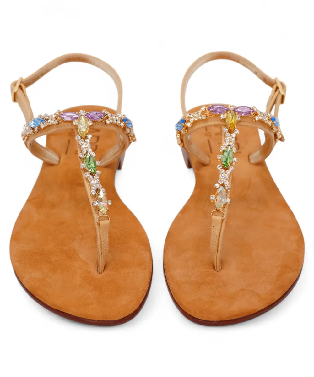 Sandalo Infradito Capri a Fascia “T” con Gioielli Multicolor-Capri Vittorio Citro-Sandali-Vittorio Citro Boutique