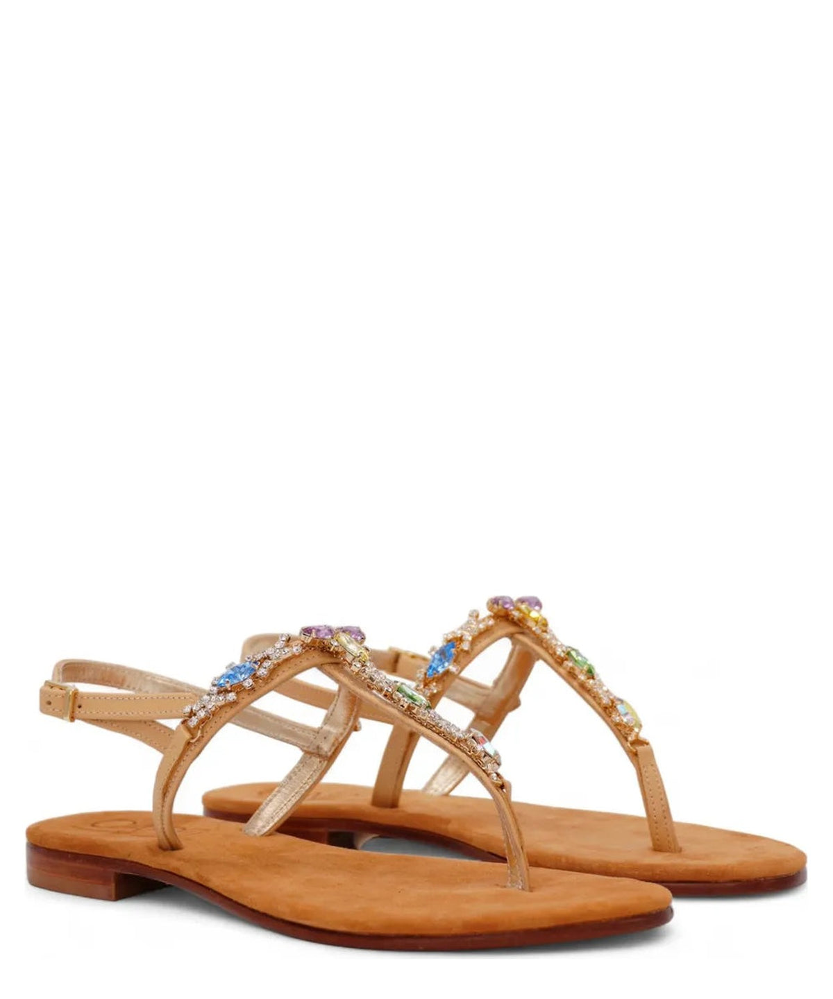 Sandalo Infradito Capri a Fascia “T” con Gioielli Multicolor-Capri Vittorio Citro-Sandali-Vittorio Citro Boutique