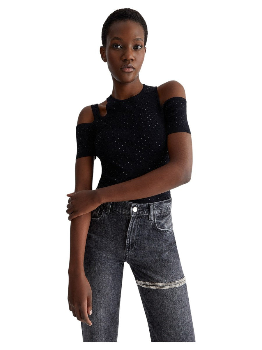 T-Shirt con Strass e Cut Out-Liu-Jo-T-shirt-Vittorio Citro Boutique