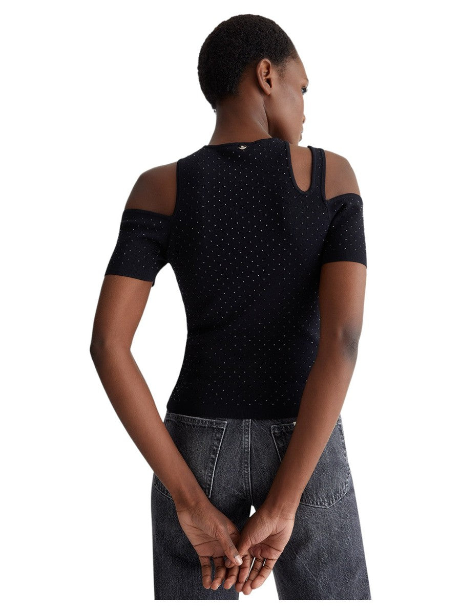 T-Shirt con Strass e Cut Out-Liu-Jo-T-shirt-Vittorio Citro Boutique