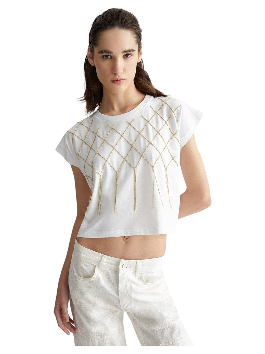 Elegante T-shirt con Ricami Gioiello in Cotone Stretch-Liu-Jo-T-shirt-Vittorio Citro Boutique
