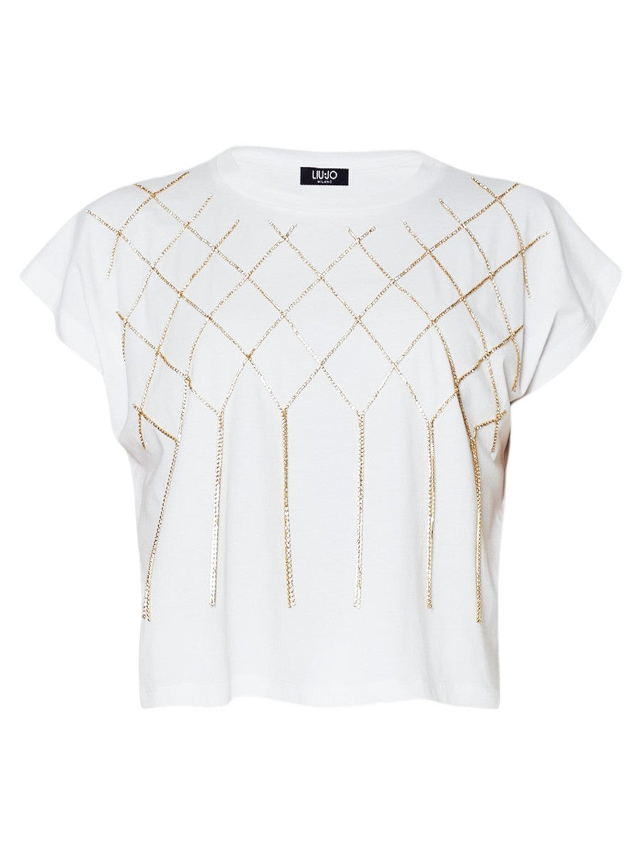 Elegante T-shirt con Ricami Gioiello in Cotone Stretch-Liu-Jo-T-shirt-Vittorio Citro Boutique