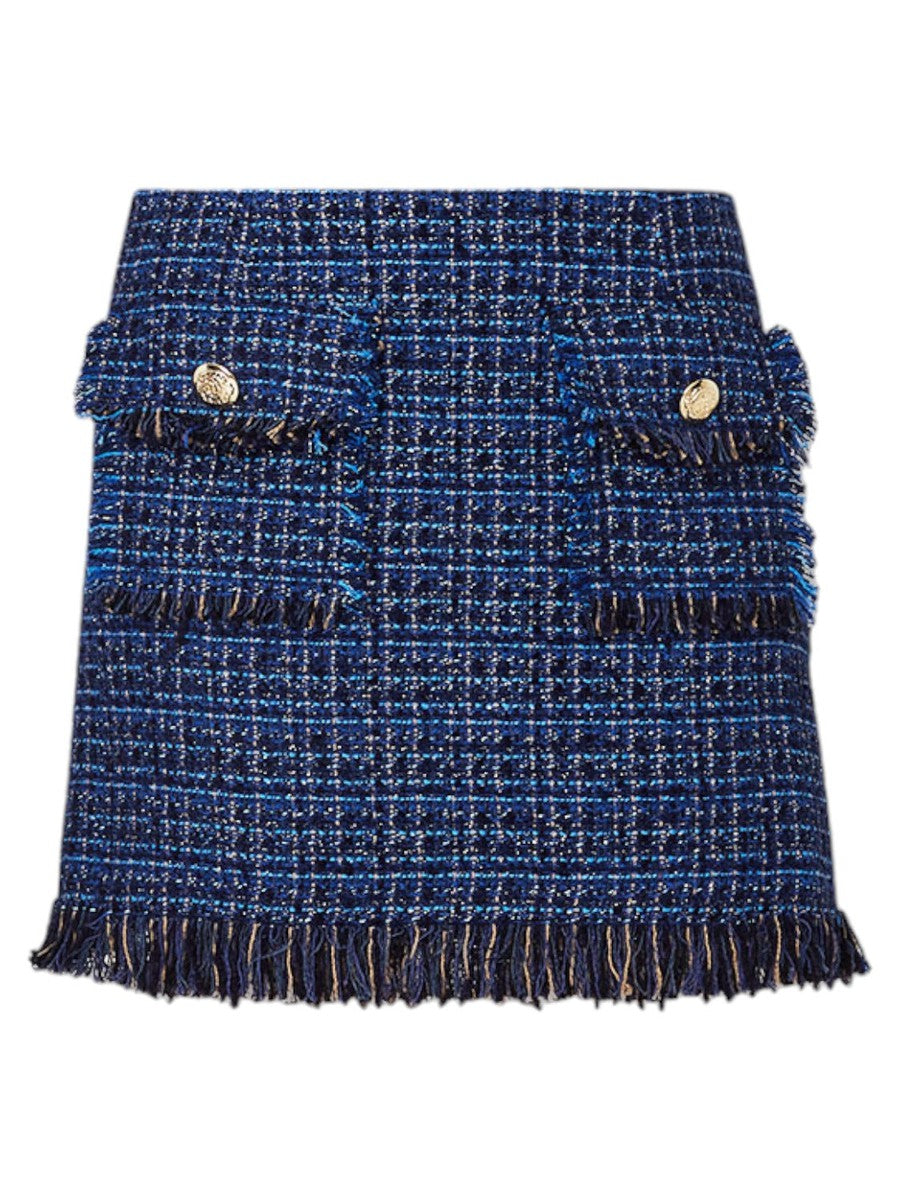 Mini Skirt Gonna Tweed Nera Cotton And Wool Bouclé Mini Skirt With