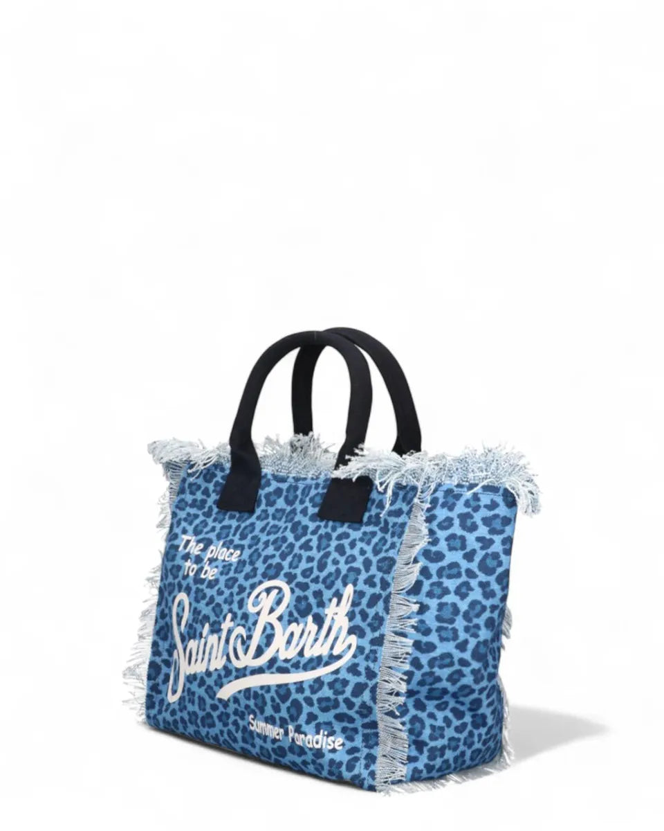 Borsa Colette in Denim Leopardato con Frange-Mc2 Saint Barth-Borse a mano-Vittorio Citro Boutique