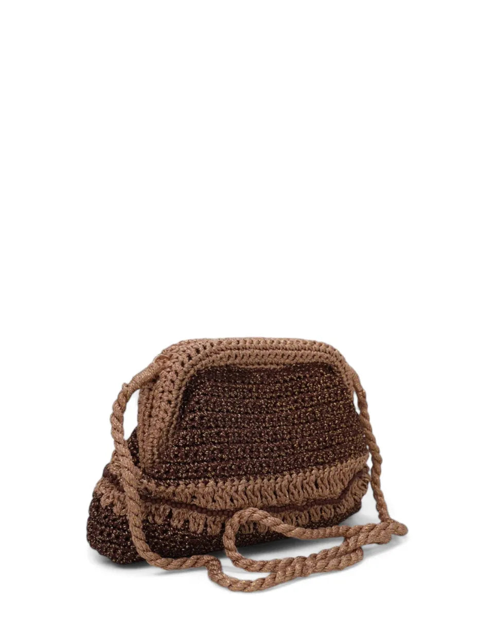 Pouch Saint Barth in Lurex Marrone Uncinetto con Tracolla Removibile-Mc2 Saint Barth-Pochette-Vittorio Citro Boutique