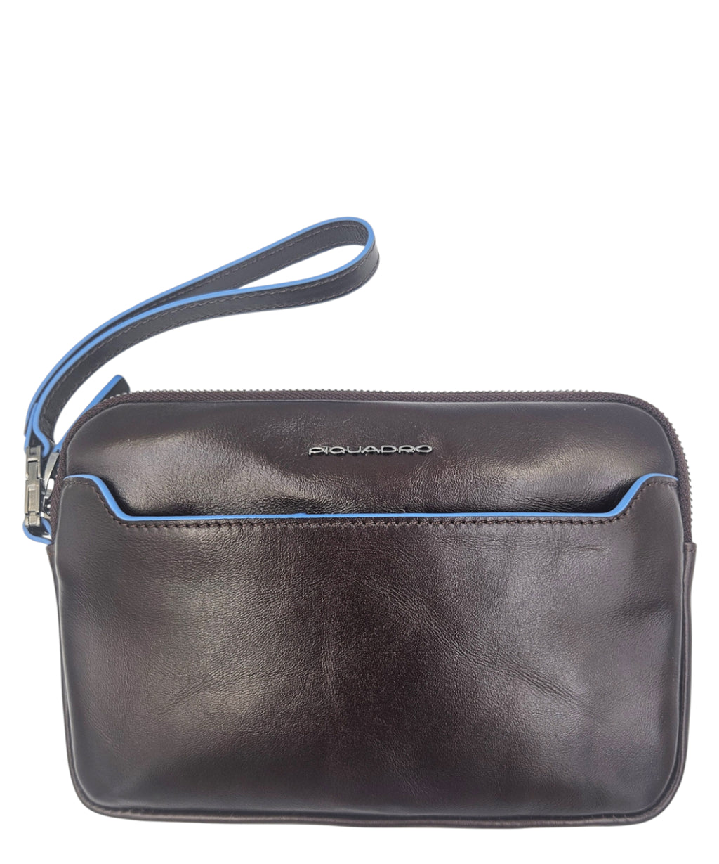 Piquadro blaue quadratische Lederclutch