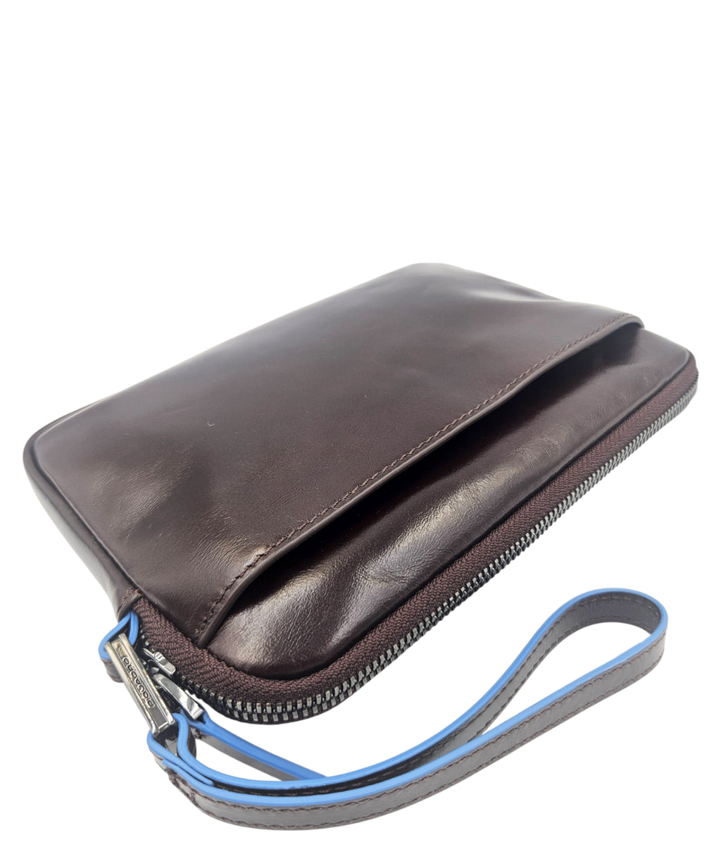 Piquadro blaue quadratische Lederclutch