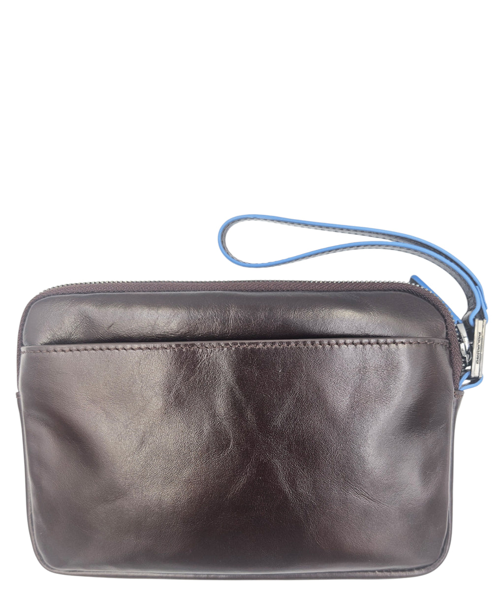 Piquadro blaue quadratische Lederclutch