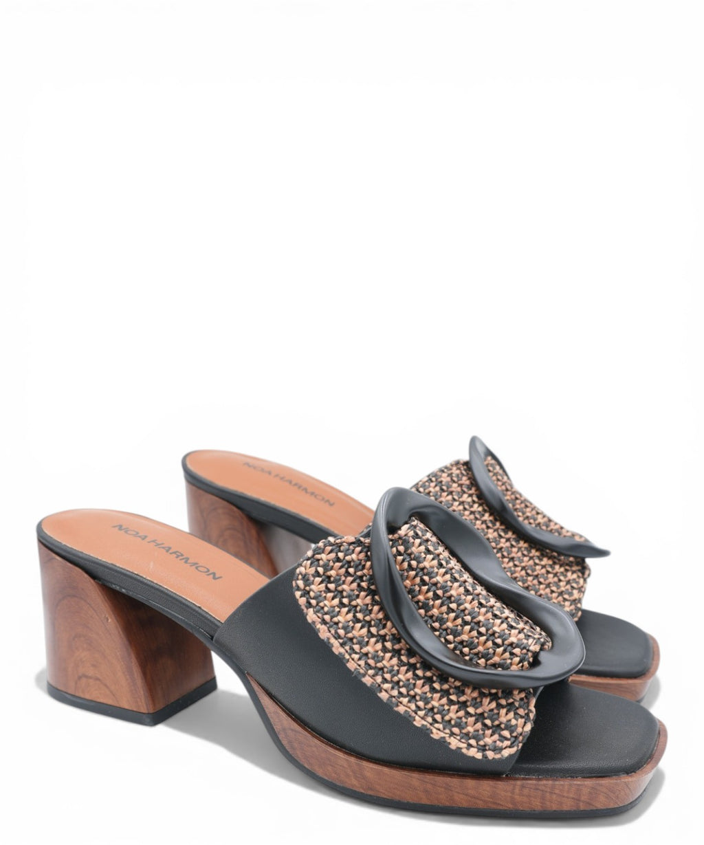 Mules ROSE Noa Harmon tacco legno fibbia intrecciata