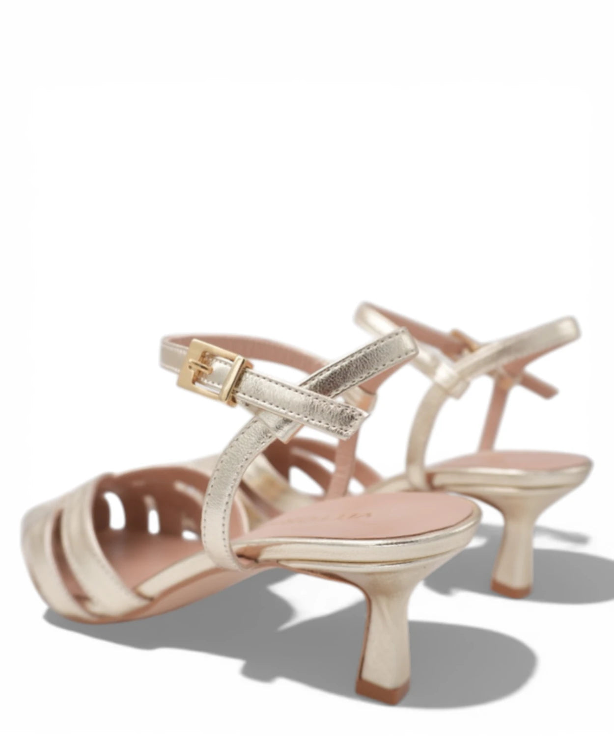 Sandali Oro Donna con Cinturino e Tacco Medio