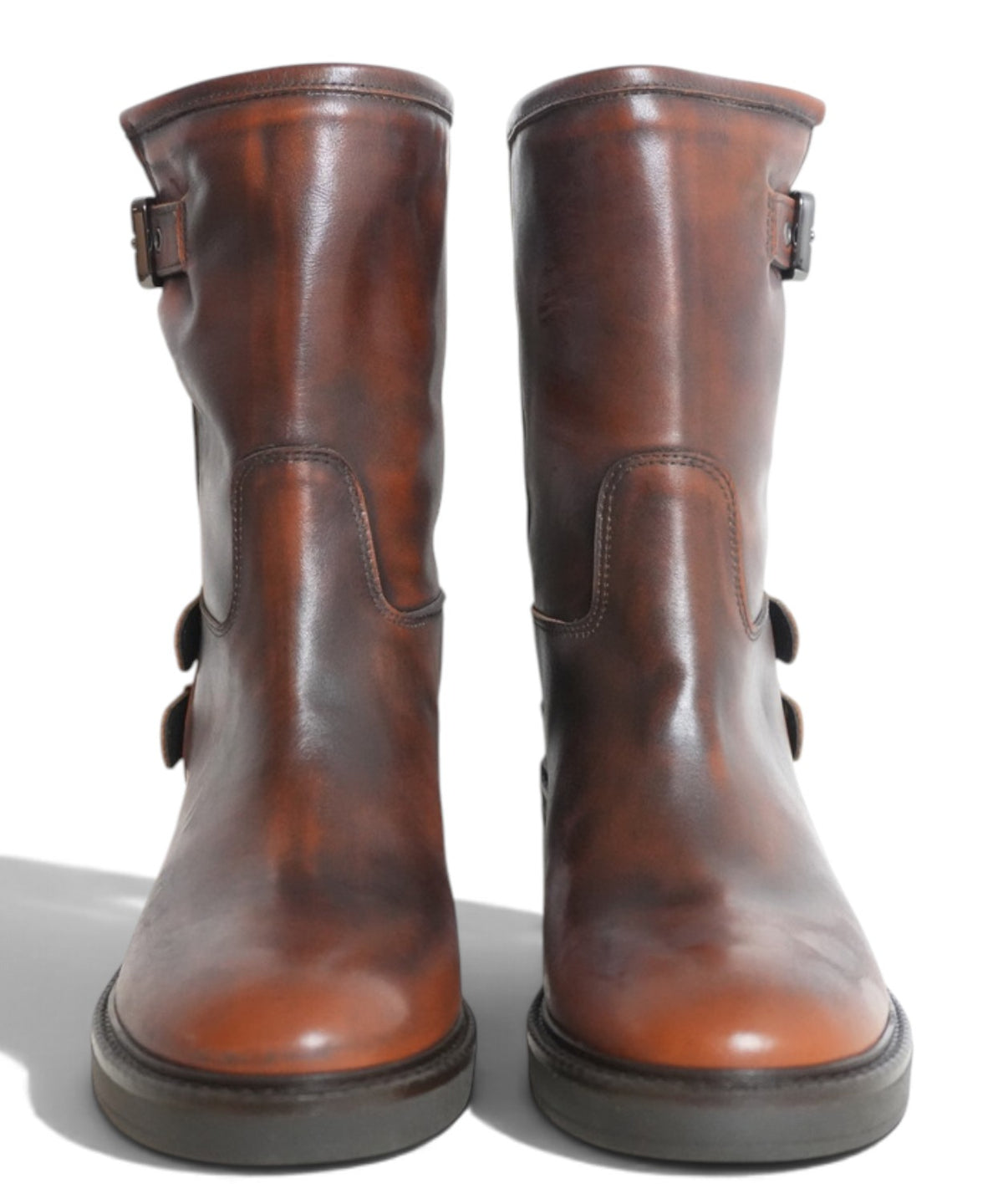 Archyve Women's Distressed Leather Biker Boots with Buckles