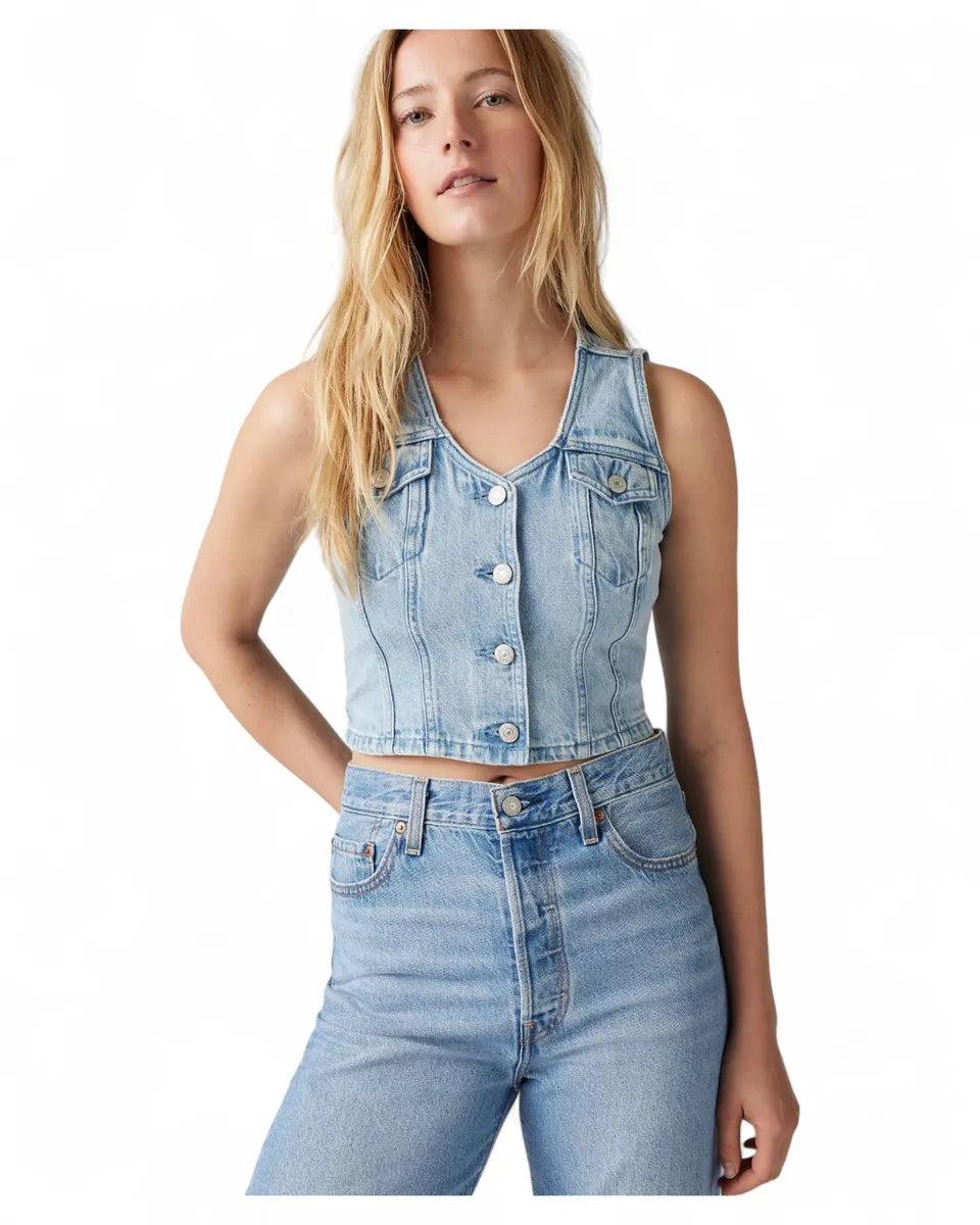 Corsetto Bella Denim Slim Fit con Scollo a V-LEVI'S-Gilet-Vittorio Citro Boutique