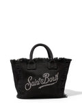 Borsa Colette in Tela di Cotone Nero con Scritta Brillantinata-Mc2 Saint Barth-Borse a mano-Vittorio Citro Boutique