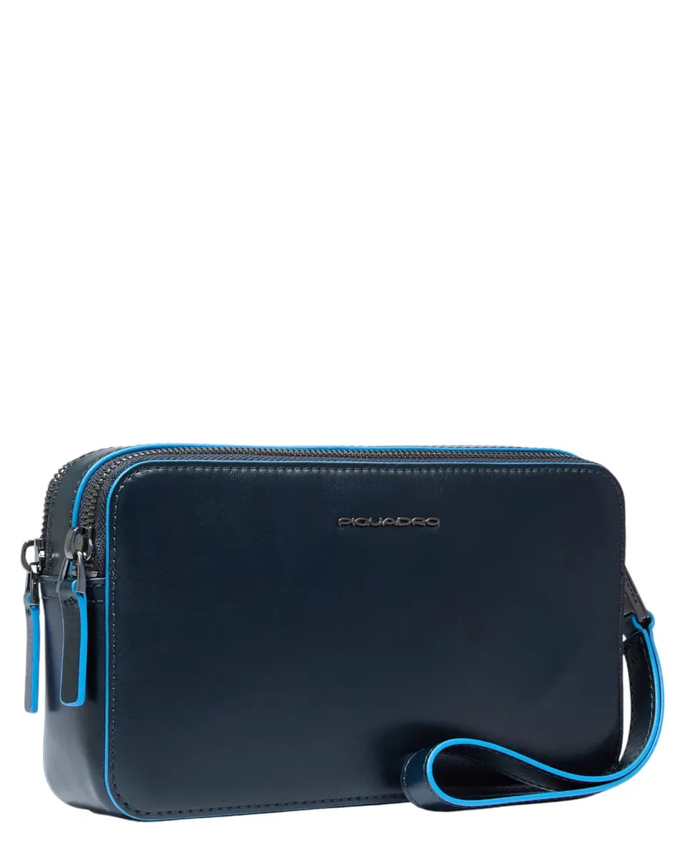 Pochette Uomo Pelle Blue Square Due Scomparti, Polsiera Rimovibile