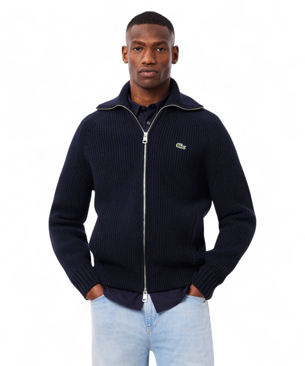 Lacoste Maglione a Collo Alto in Lana Cardata con Zip