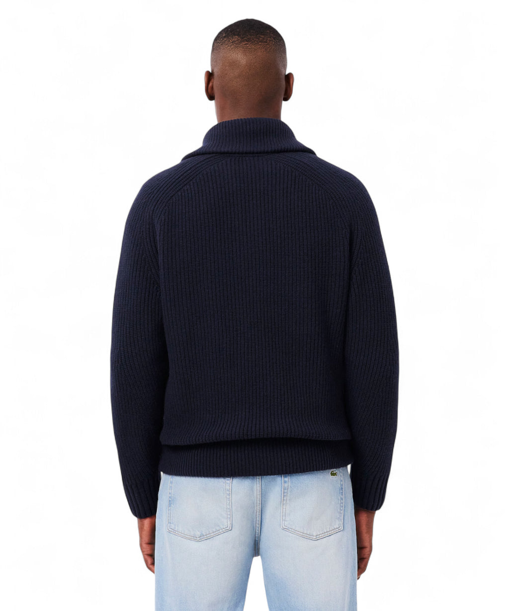 Lacoste Maglione a Collo Alto in Lana Cardata con Zip