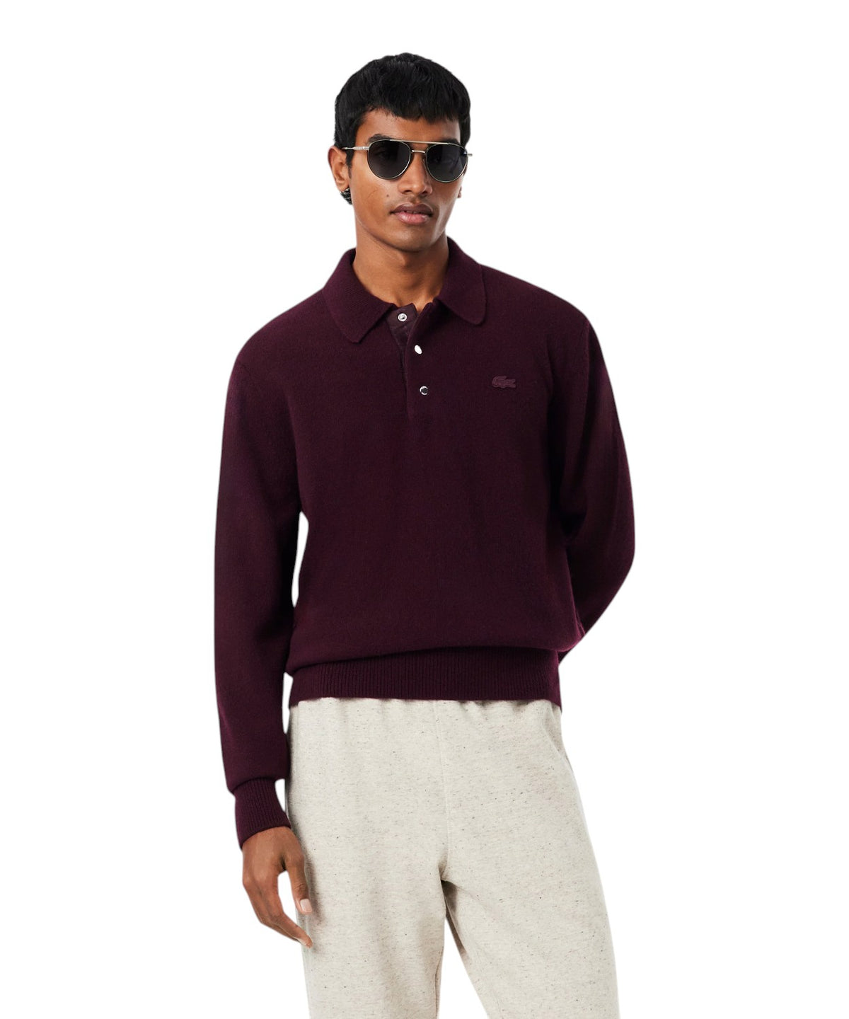 Lacoste Men's Wool Felt Polo Shirt-Collar Sweater