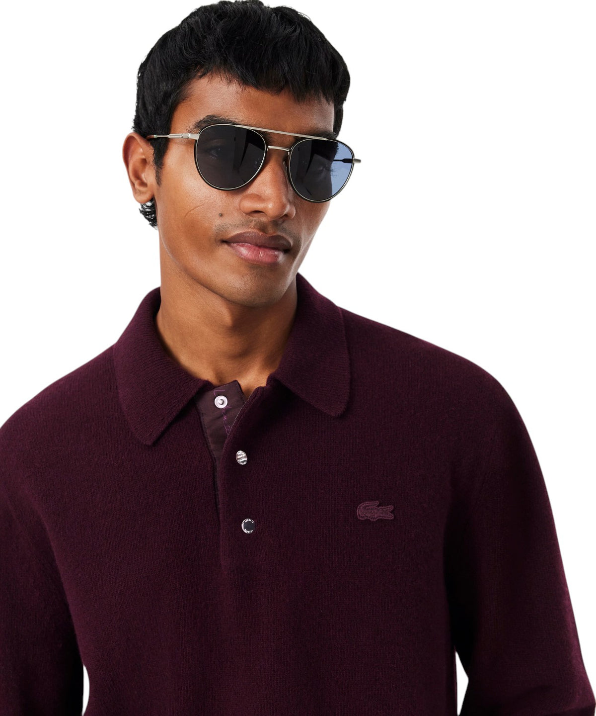 Lacoste Men's Wool Felt Polo Shirt-Collar Sweater