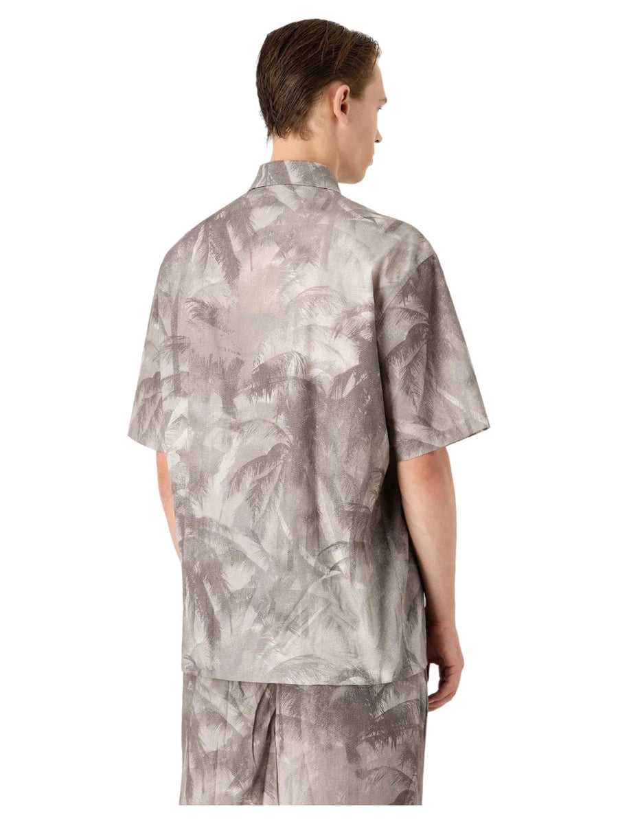 Camicia Oversize in Misto Lyocell con Stampa Palme-Emporio Armani-Camicie-Vittorio Citro Boutique