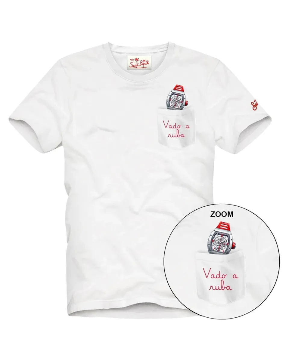 T-Shirt "Vado a Ruba" con Tasca e Orologio-Mc2 Saint Barth-T-shirt-Vittorio Citro Boutique