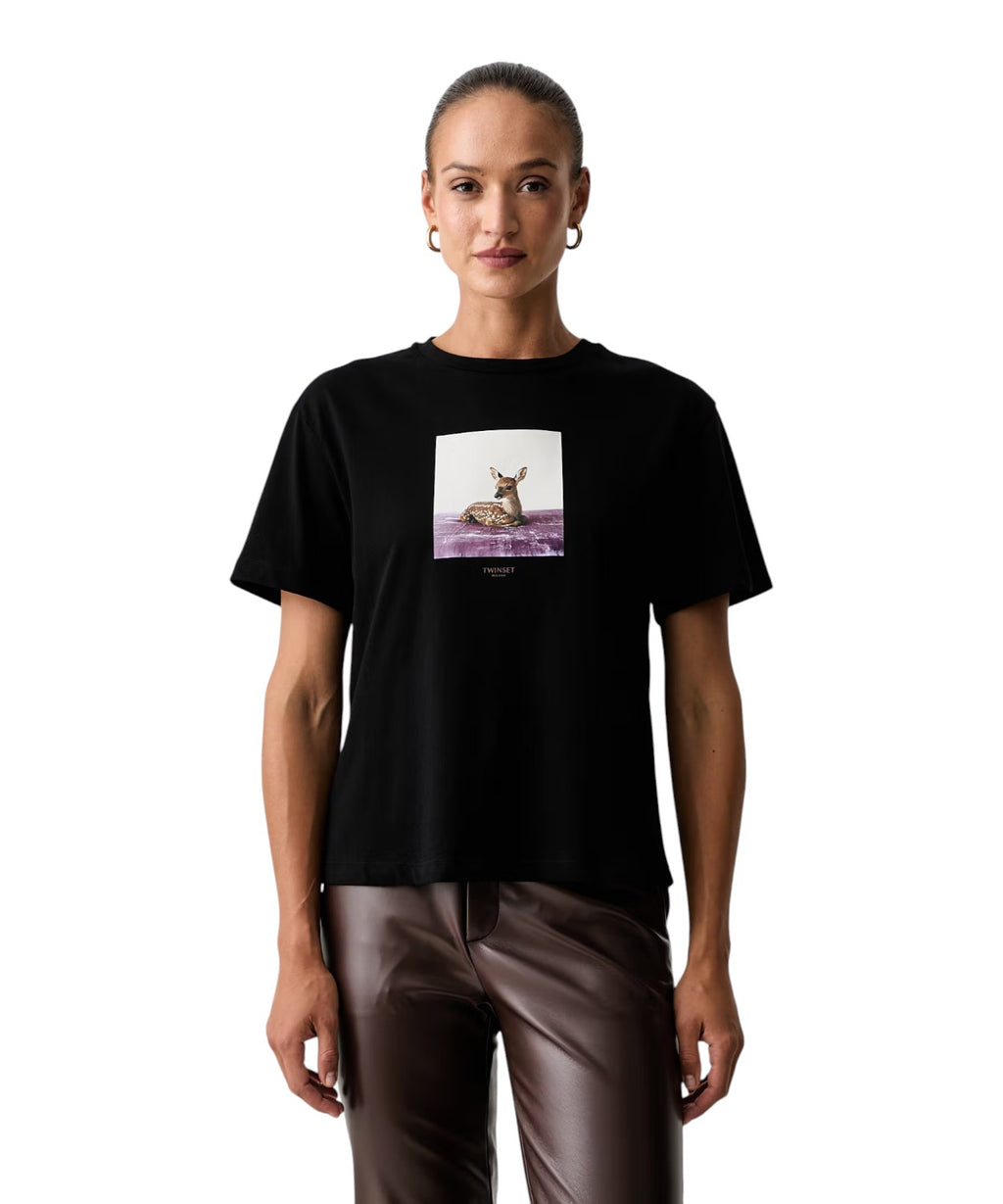 T-shirt donna cotone stampa animale Twinset