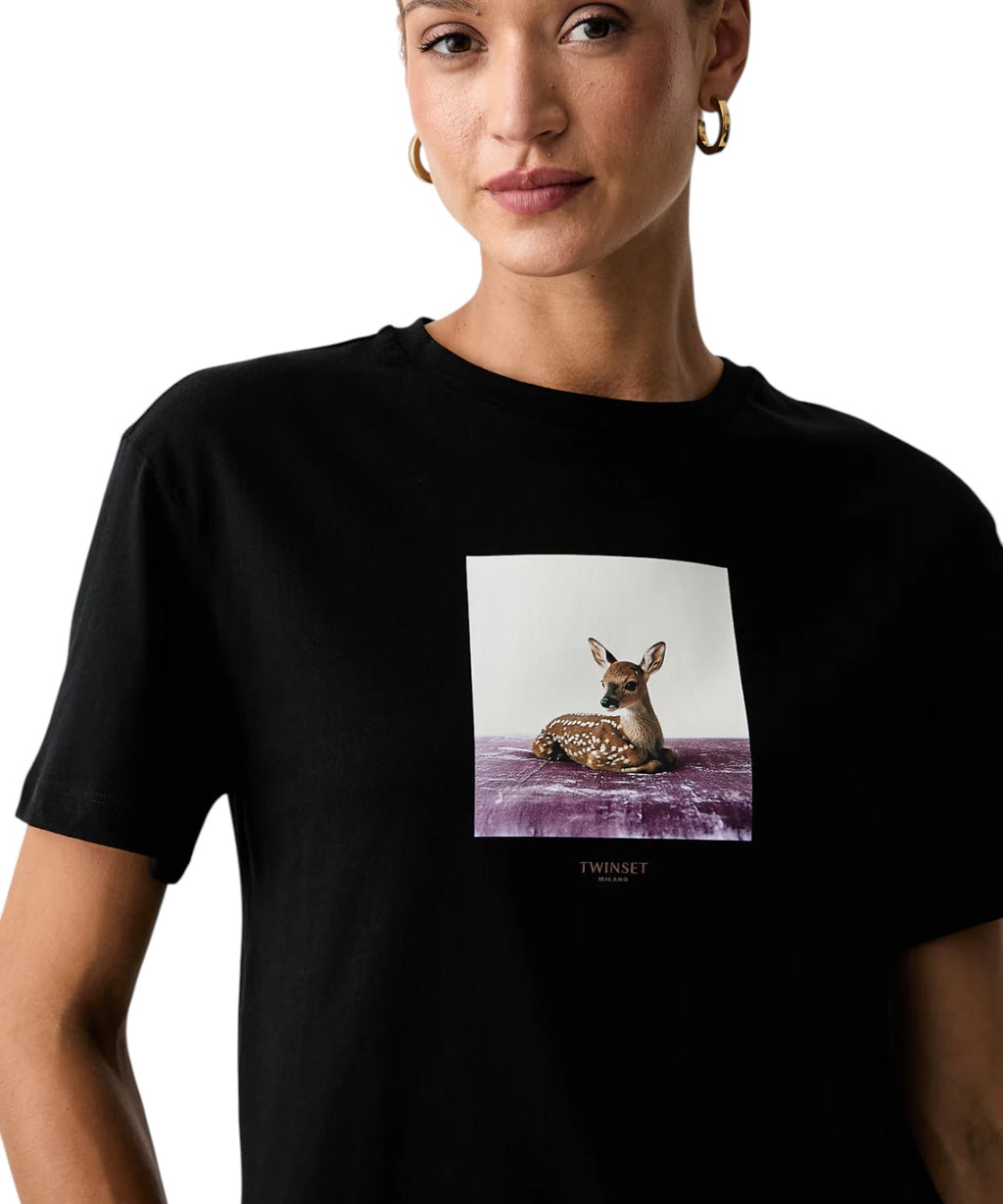 T-shirt donna cotone stampa animale Twinset