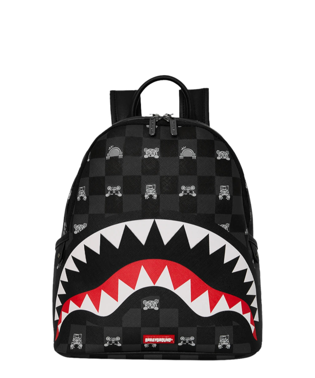 Sprayground Gray Peeking Character Check Shark Backpack