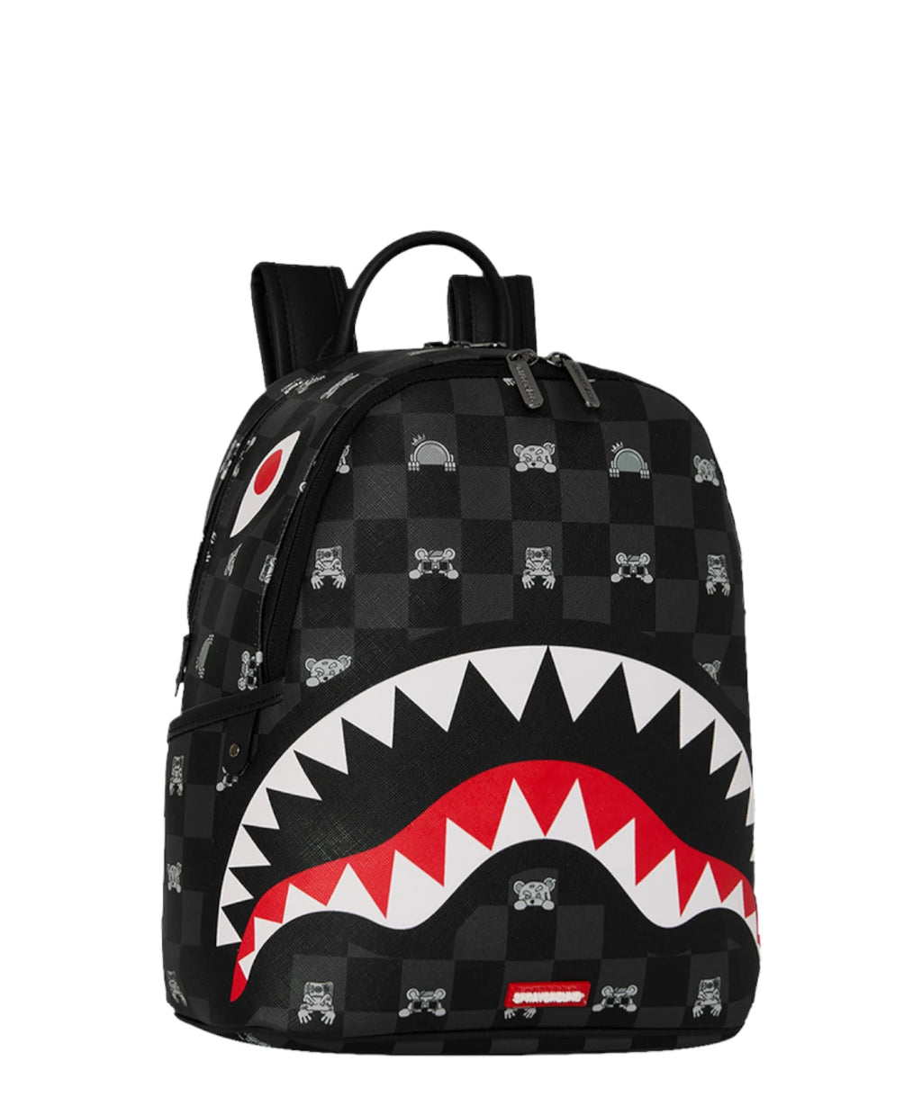 Sprayground Gray Peeking Character Check Shark Backpack