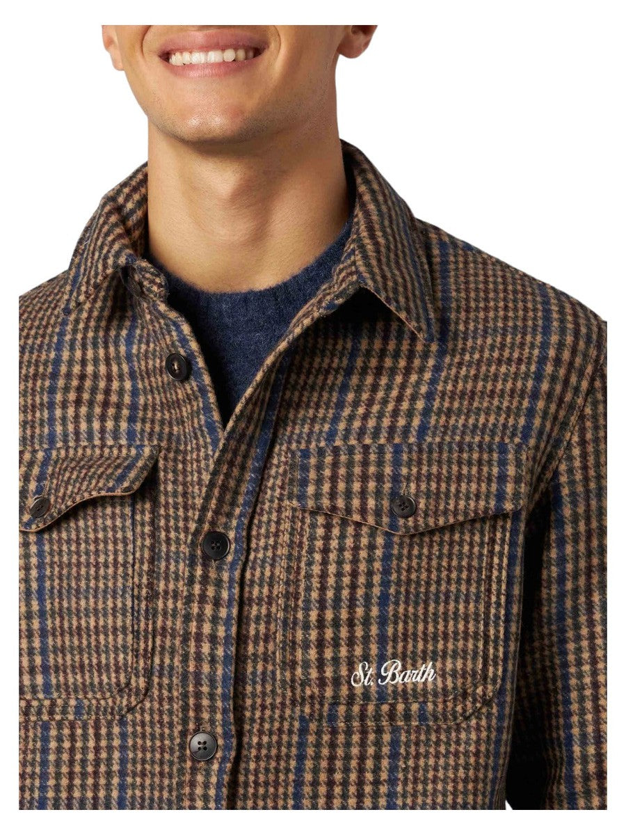 Camicia in Principe di Galles di lana con tasche e toppe-Mc2 Saint Barth-Camicie-Vittorio Citro Boutique
