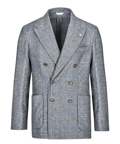 NUVOLA Men's Double-Breasted Check Bouclé Wool-Blend Jacket