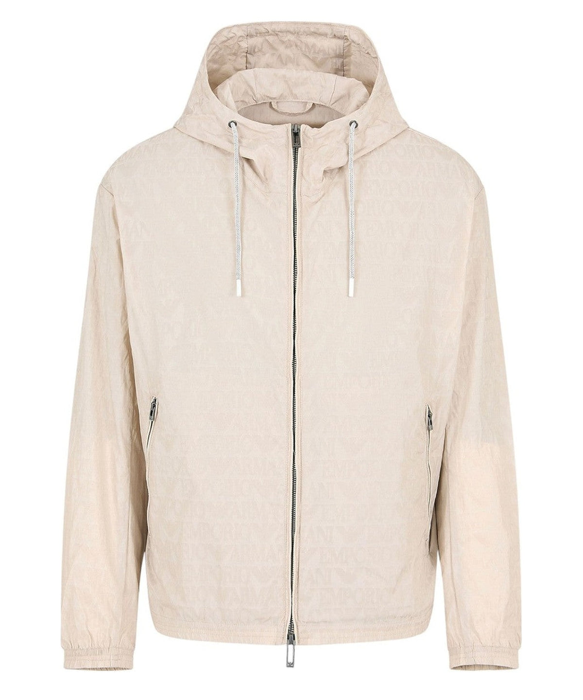 Blouson con cappuccio e zip in nylon light jacquard lettering all over-Emporio Armani-Giacche-Vittorio Citro Boutique