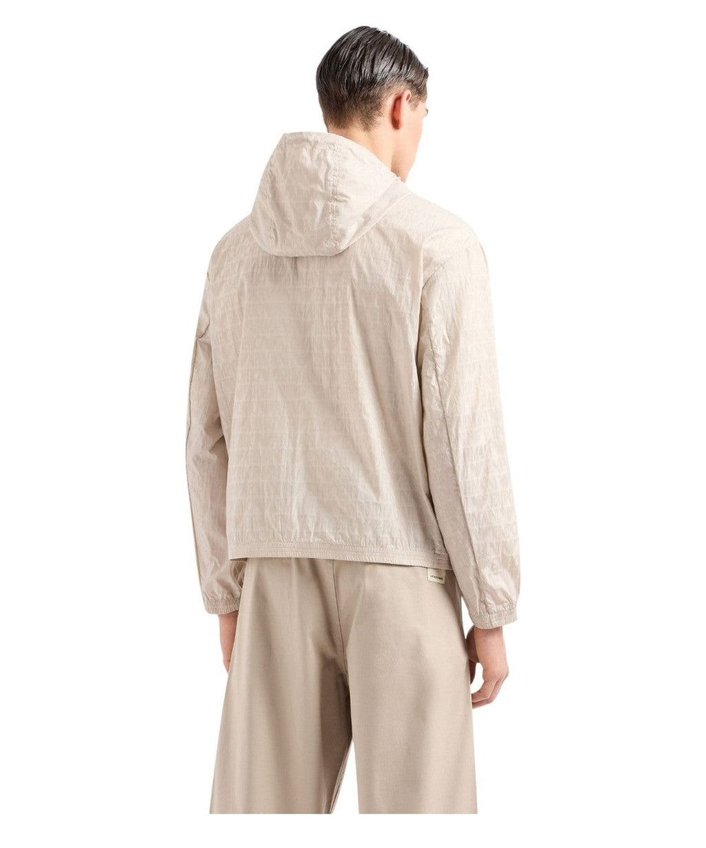 Blouson con cappuccio e zip in nylon light jacquard lettering all over-Emporio Armani-Giacche-Vittorio Citro Boutique