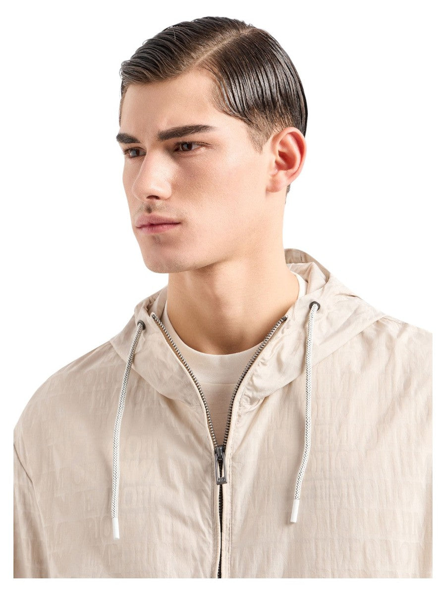 Blouson con cappuccio e zip in nylon light jacquard lettering all over-Emporio Armani-Giacche-Vittorio Citro Boutique