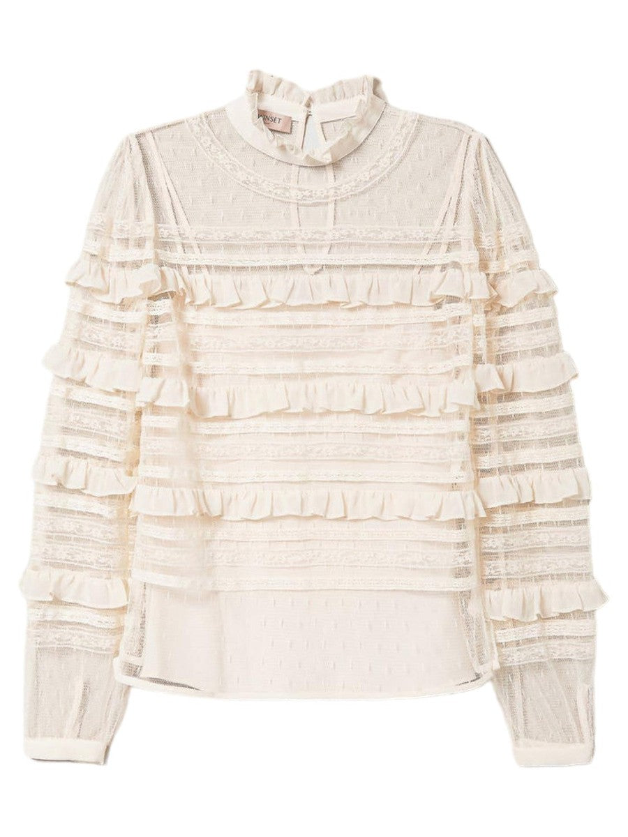 Blusa in tulle plumetis e pizzo-Twinset-Camicie-Vittorio Citro Boutique