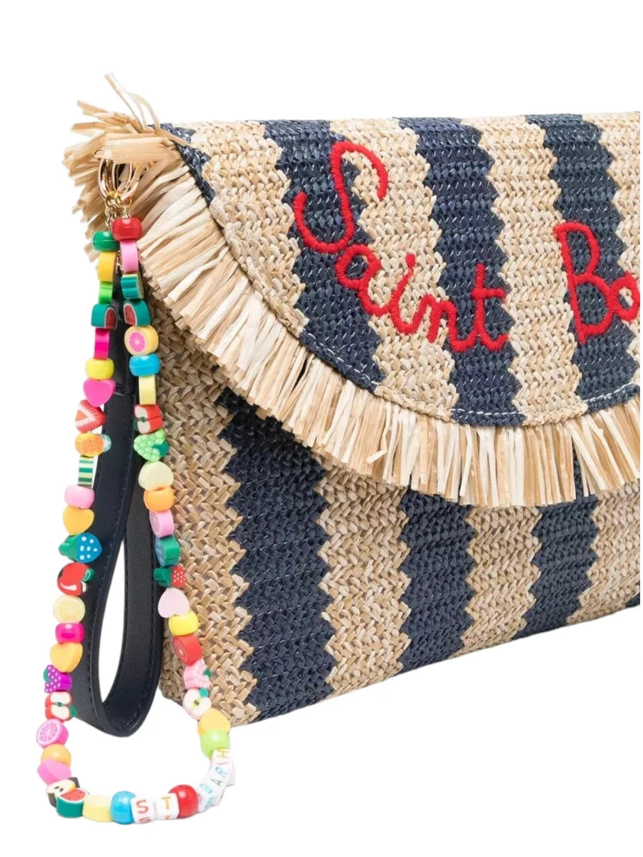 Pochette Elegante in Paglia con Frange e Strisce-Pochette-Mc2 Saint Barth-Vittorio Citro Boutique
